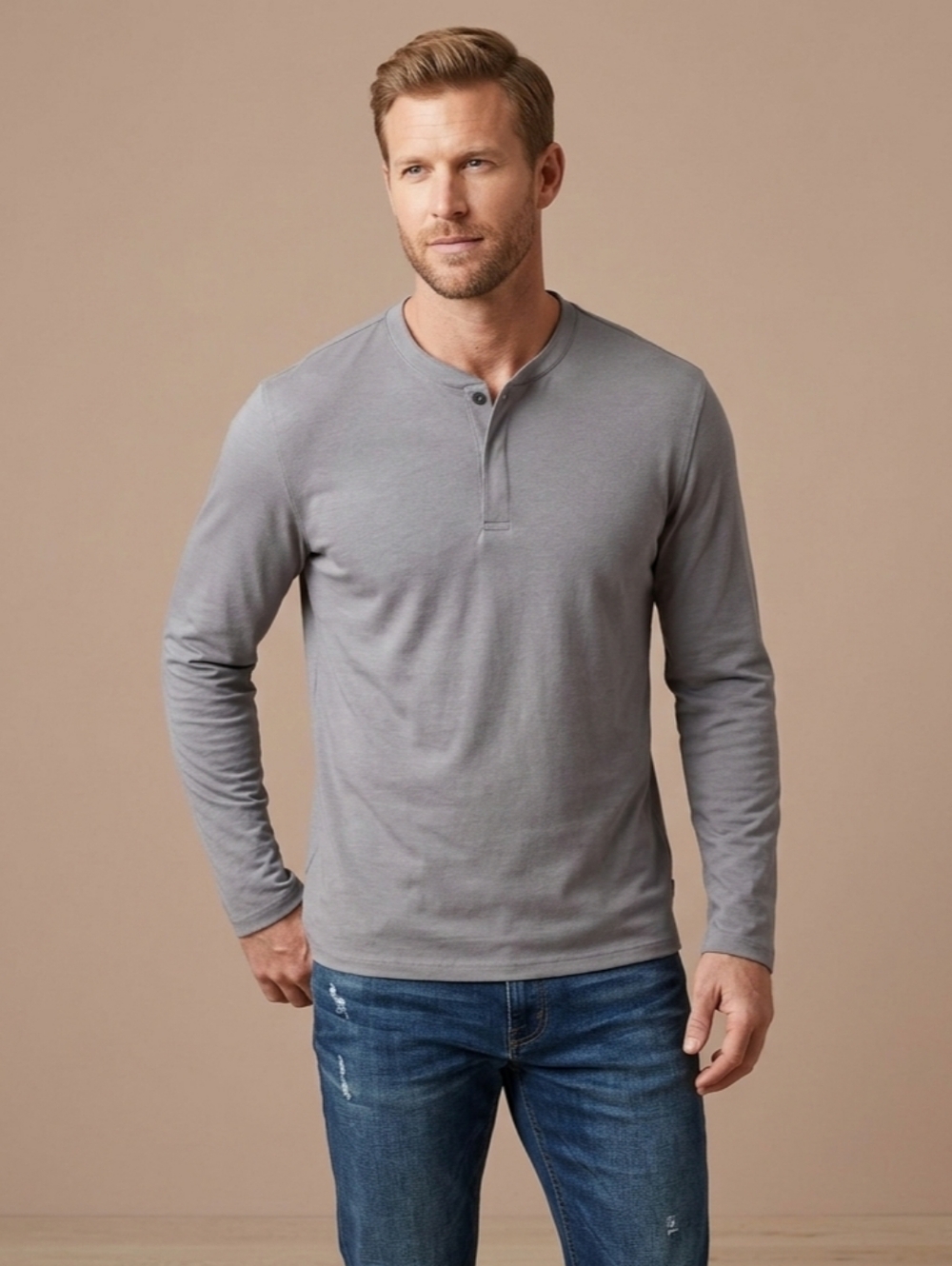 $45 Alfani Mens Alfatech Solid Henley Storm Gray  Shirt